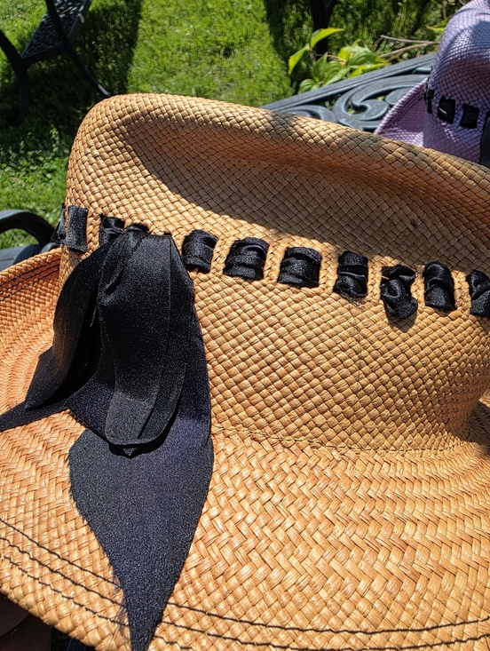 2 Lola Hats Straw Sun Hat with Ribbon Accent - Brown and Lavender